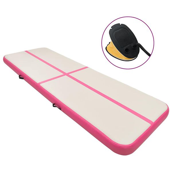 vidaXL Inflatable Gymnastics Mat with Pump 700x100x15 cm PVC Pink