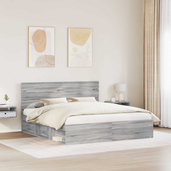 vidaXL Bed Frame Grey Sonoma 180 x 200 cm Solid Pine Wood