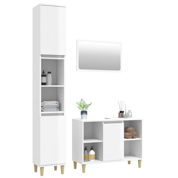vidaXL 3 Piece Bathroom Furniture Set High Gloss White Engineered Wood