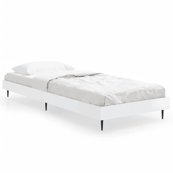 vidaXL Bed Frame without Mattress High Gloss White 75x190 cm Small Single
