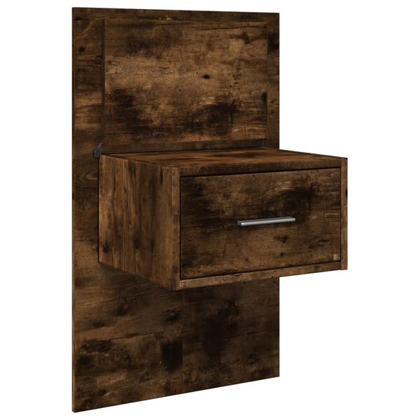 vidaXL Wall-mounted Bedside Cabinet with LED Lights Smoked Oak
