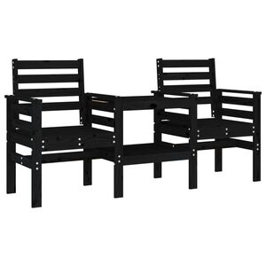 vidaXL Garden Bench with Table 2-Seater Black Solid Wood Pine