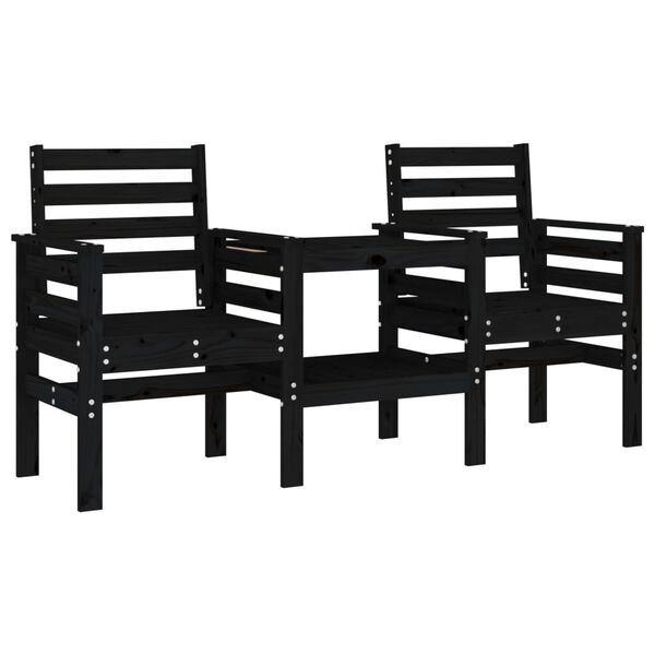vidaXL Garden Bench with Table 2-Seater Black Solid Wood Pine
