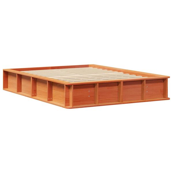vidaXL Bed Frame Wax Brown 140 x 190 cm Solid Pine Wood