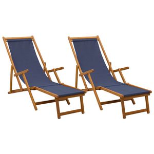 vidaXL Folding Sun Lounger 2 pcs 3 Position Solid Eucalyptus Wood Blue