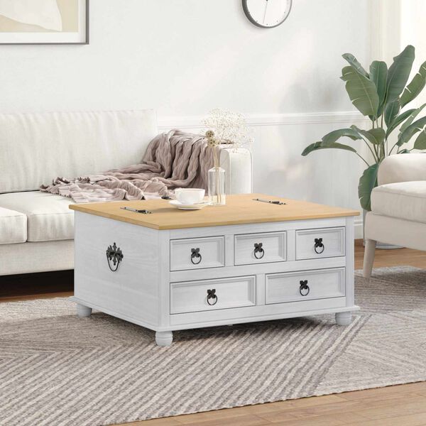 vidaXL Storage box with Drawer White 90 x78 x 45 cm Solid Pine Wood