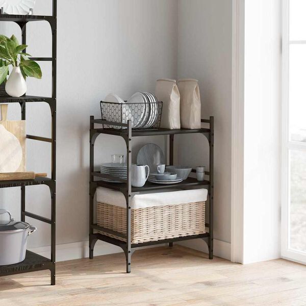 vidaXL Kitchen Trolley Black Oak 50 x 35 x 75.5 cm Engineered Wood