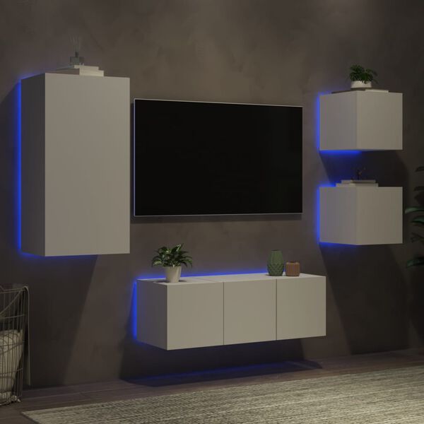 vidaXL 5 Piece TV Wall Units with LED White Engineered Wood
