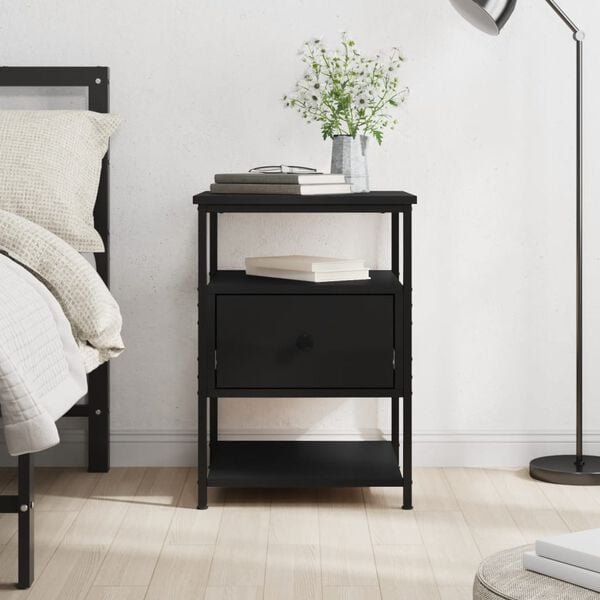 vidaXL Bedside Cabinet Black 40x42x56 cm Engineered Wood