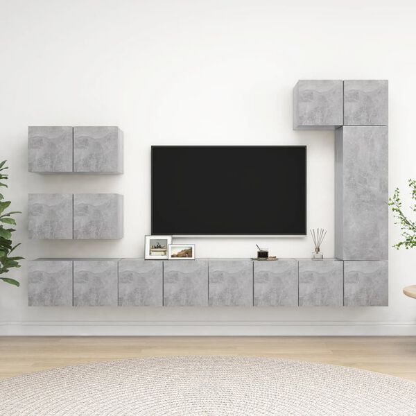 vidaXL 8 Piece TV Cabinet Set Concrete Grey Engineered Wood