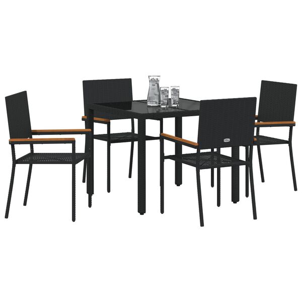 vidaXL Garden Dining Set 5 pcs Black Poly Rattan