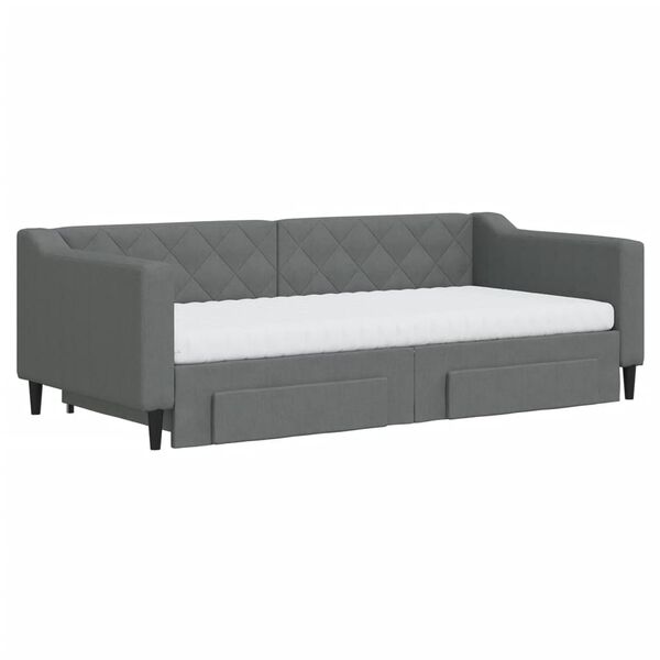 vidaXL Daybed with Trundle and Drawers Dark Grey 90x190 cm Fabric
