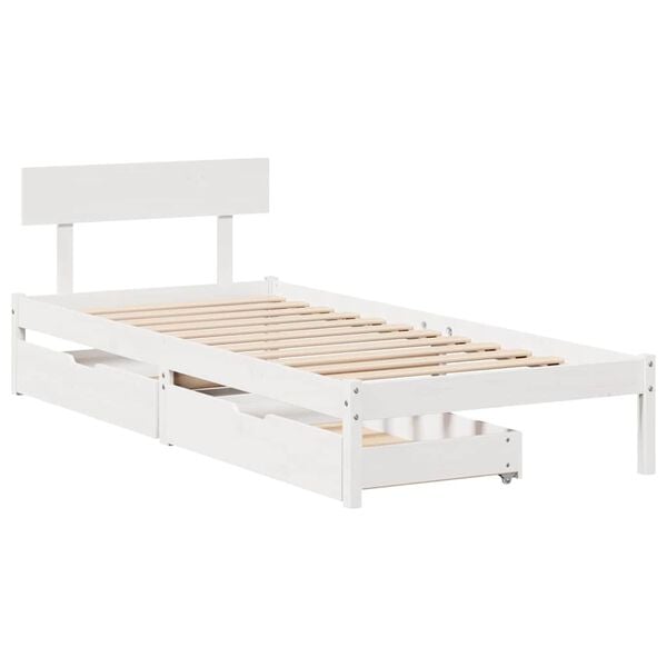 vidaXL Bed Frame without Mattress White 75x190 cm Small Single Solid Wood Pine