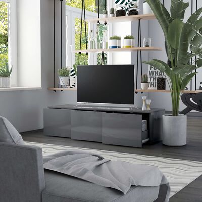 vidaXL TV Cabinet High Gloss Grey 120x34x30 cm Engineered Wood