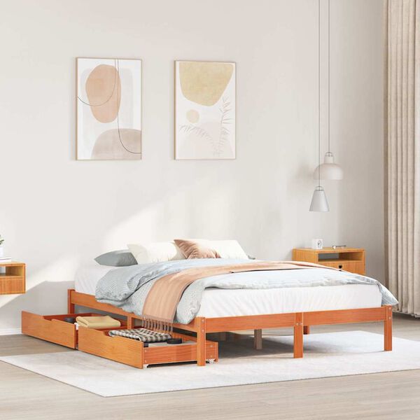 vidaXL Bed Frame without Mattress Wax Brown 140x190 cm Solid Wood Pine