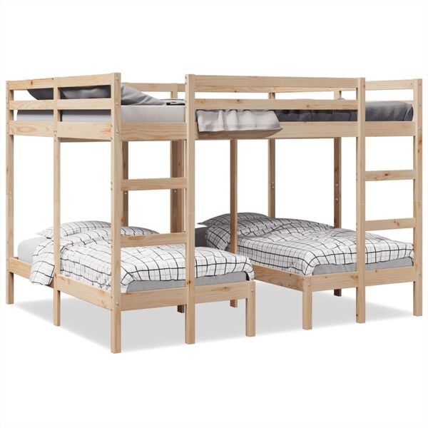 vidaXL Triple Bunk Bed Frame 160x200/80x160 cm Solid Wood Pine