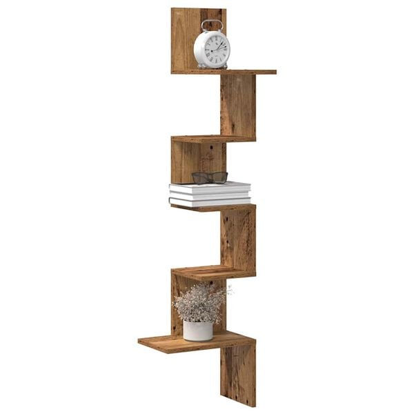 vidaXL Wall Corner Shelf Old Wood 32x32x127,5 cm Engineered Wood