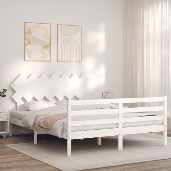 vidaXL Bed Frame without Mattress White King Size Solid Wood
