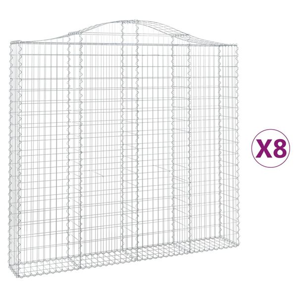 vidaXL Arched Gabion Baskets 8 pcs 200x30x180/200 cm Galvanised Iron