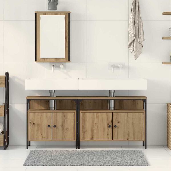 vidaXL Bathroom Vanity Units with Shelf 3 pcs Brown Engineered wood