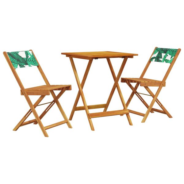 vidaXL 3 Piece Bistro Set Leaf Pattern Fabric and Solid Wood