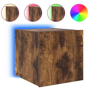 vidaXL TV Wall Cabinet with LED Lights Smoked Oak 30,5x35x30 cm