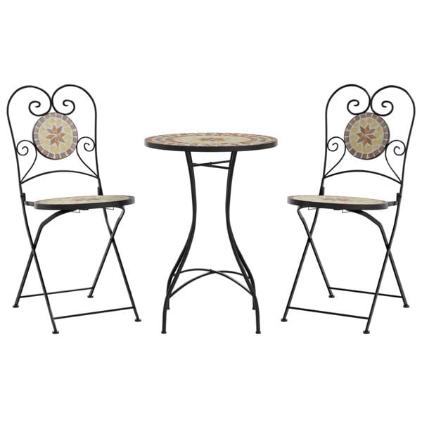 vidaXL Mosaic Bistro Set Terracotta and White Iron and Ceramic