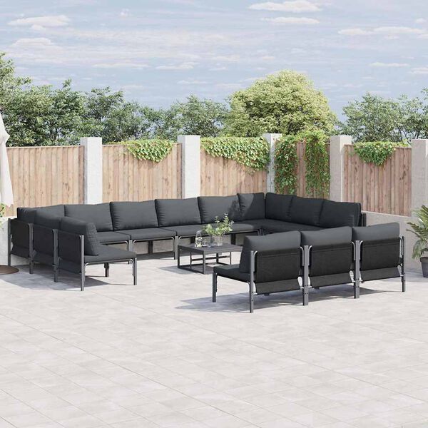 vidaXL Garden Sofa Set with Cushion 13 pcs Black Steel