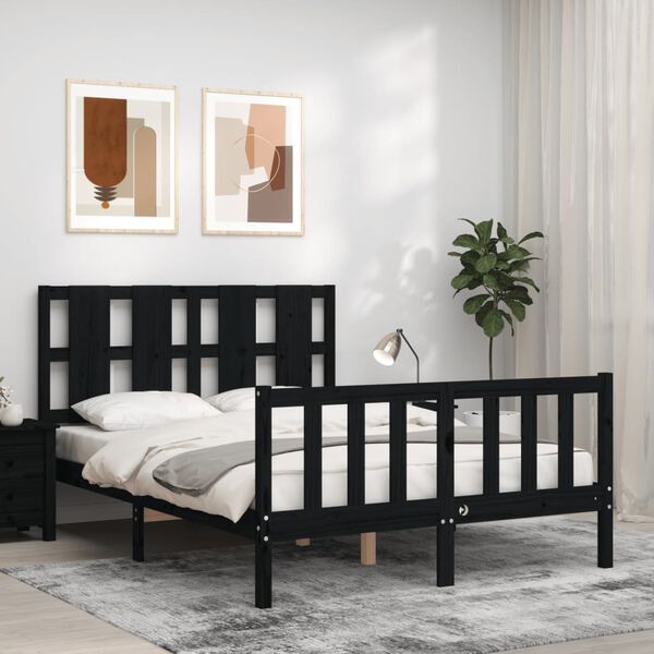 vidaXL Bed Frame without Mattress Black Double Solid Wood Pine