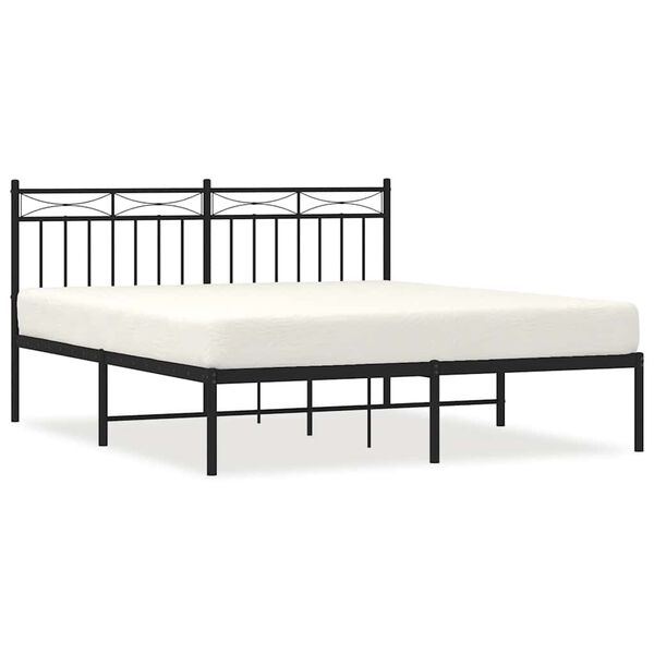 vidaXL Metal Bed Frame without Mattress with Headboard Black 150x200cm