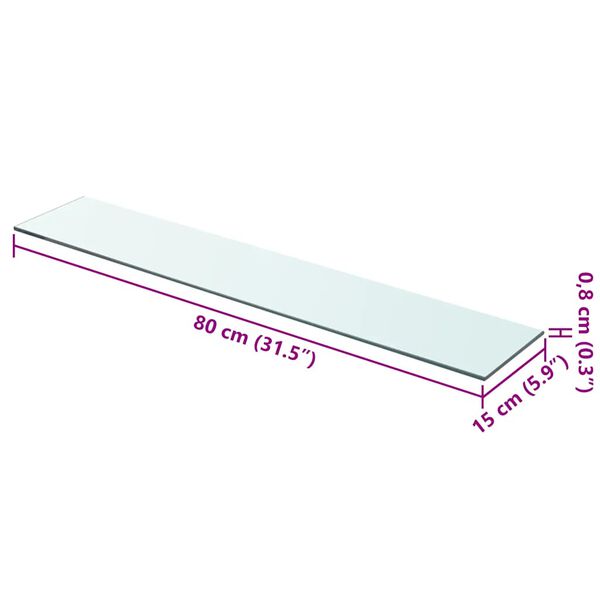 vidaXL Shelf Panel Glass Clear 80x15 cm