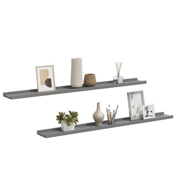 vidaXL Wall Shelves 2 pcs Grey 100x9x3 cm