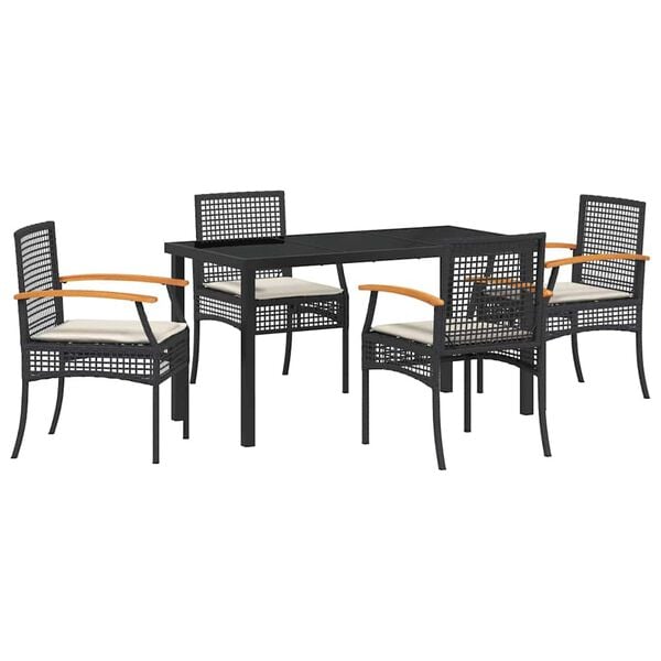 vidaXL Garden Dining Set 5 pcs Black Poly Rattan