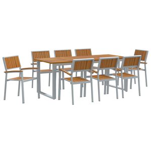 vidaXL Garden Dining Set 9 pcs Grey 200 x 90 x 75 cm Solid Acacia Wood