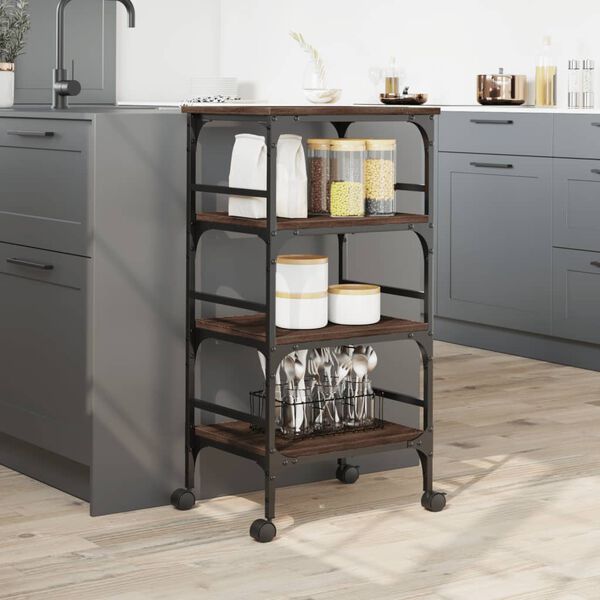 vidaXL Kitchen Trolley Brown Oak 45x35x89.5 cm Engineered Wood