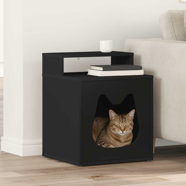 vidaXL Cat House Black 42.5 x 40 x 53.5 cm Engineered Wood