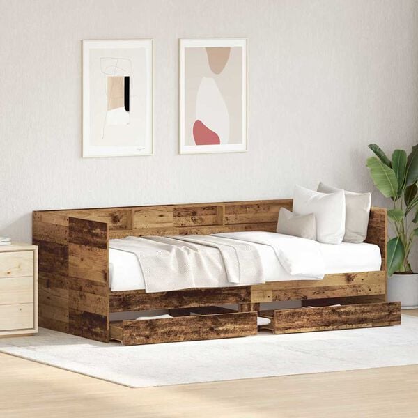 vidaXL Daybed with Headboard Old Wood 75 x 190 cm Engineered Wood