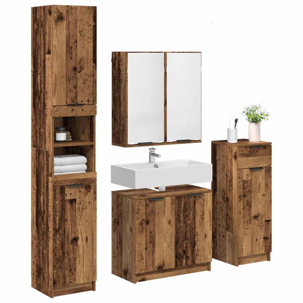 vidaXL Bathroom Furniture Set with Door 4 pcs Old Wood Engineered Wood