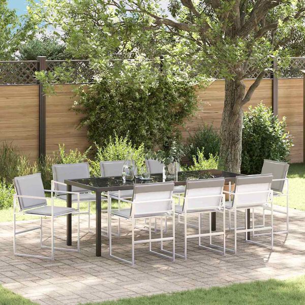 vidaXL Garden Dining Set Folding 9 pcs White Textilene and steel