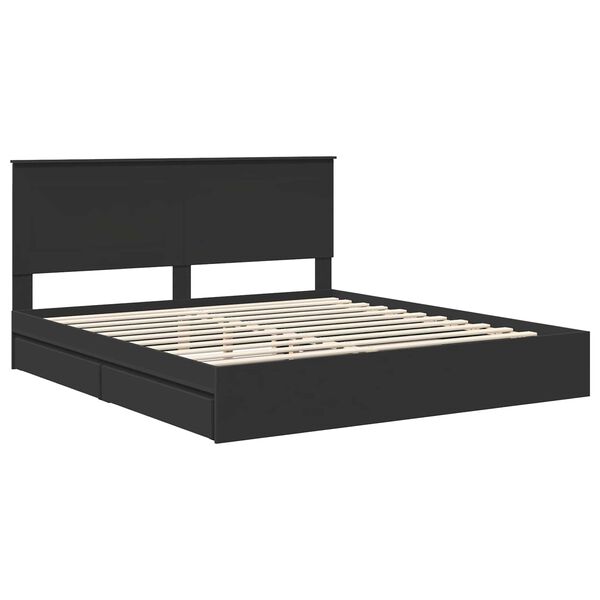 vidaXL Storage Bed with Headboard Black 200 x 200 cm Engineered Wood