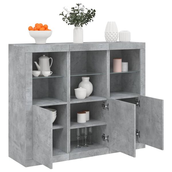 vidaXL Sideboards with LED Lights 3 pcs Concrete Grey Engineered Wood