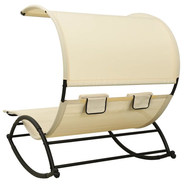 vidaXL Double Sun Lounger with Canopy Textilene Cream
