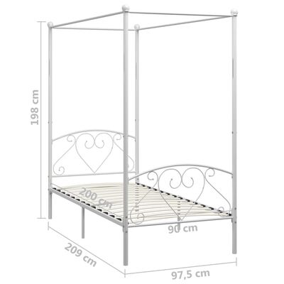 vidaXL Canopy Bed Frame White Metal 90x200 cm