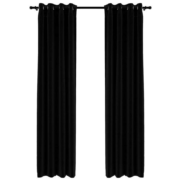 vidaXL Linen-Look Blackout Curtains with Grommets 2pcs Black 140x225cm