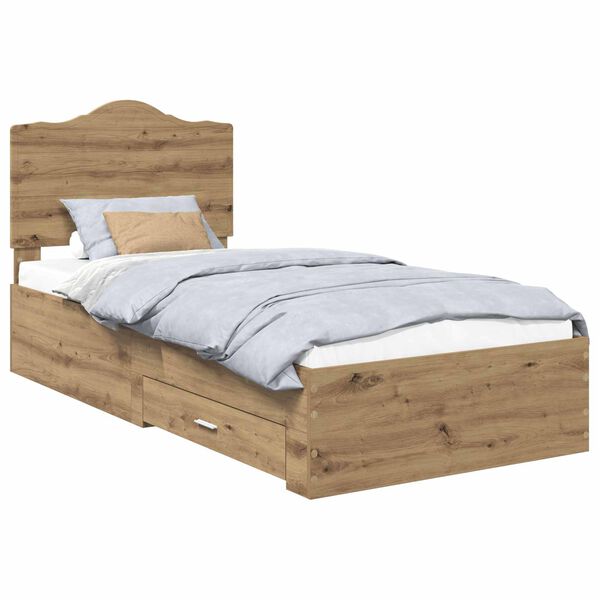 vidaXL Bed Frame with Drawer Artisan Oak 90 x 190 cm Engineered Wood