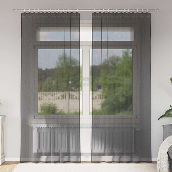 vidaXL Voile Curtains with Rod Pockets 2 pcs Black