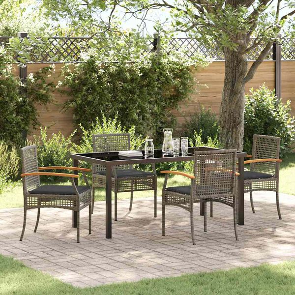 vidaXL Garden Dining Set 5 pcs Grey Poly Rattan