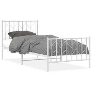 vidaXL Metal Bed Frame without Mattress with Footboard&nbsp;White 90x200cm