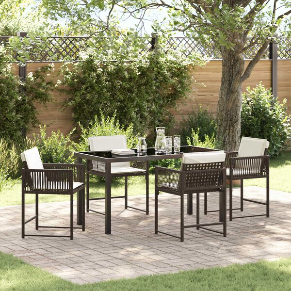 vidaXL Garden Dining Set 5 pcs Brown Poly Rattan