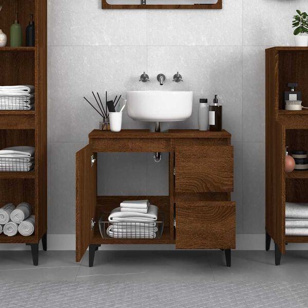 vidaXL Bathroom Cabinet Brown Oak 65x33x60 cm Engineered Wood